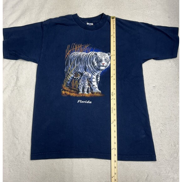 Vintage Y2K Navy Blue White Tiger Graphic T-shirt Men's Size Large - Picture 5 of 6